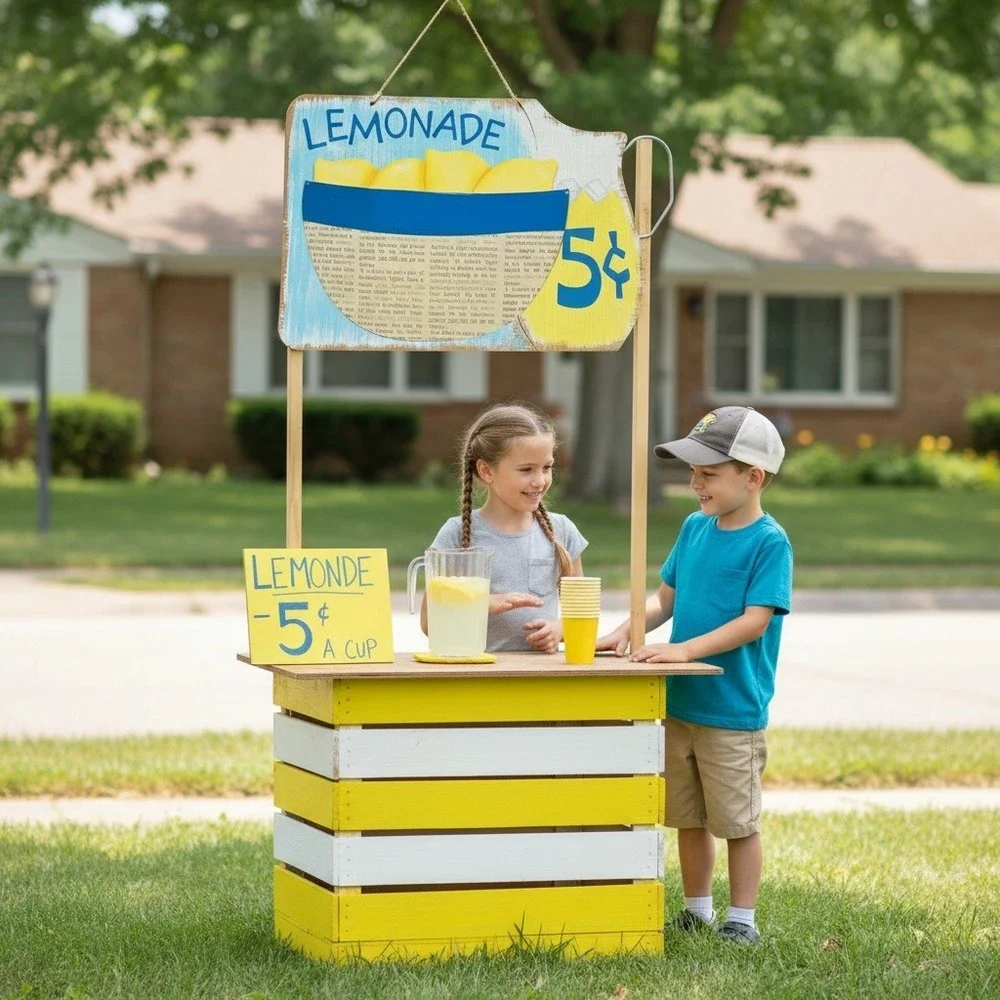 Lemonade Sign Decor Yellow Rustic Wood Pitcher 5 Cent Prop Lemonade Stand Decor